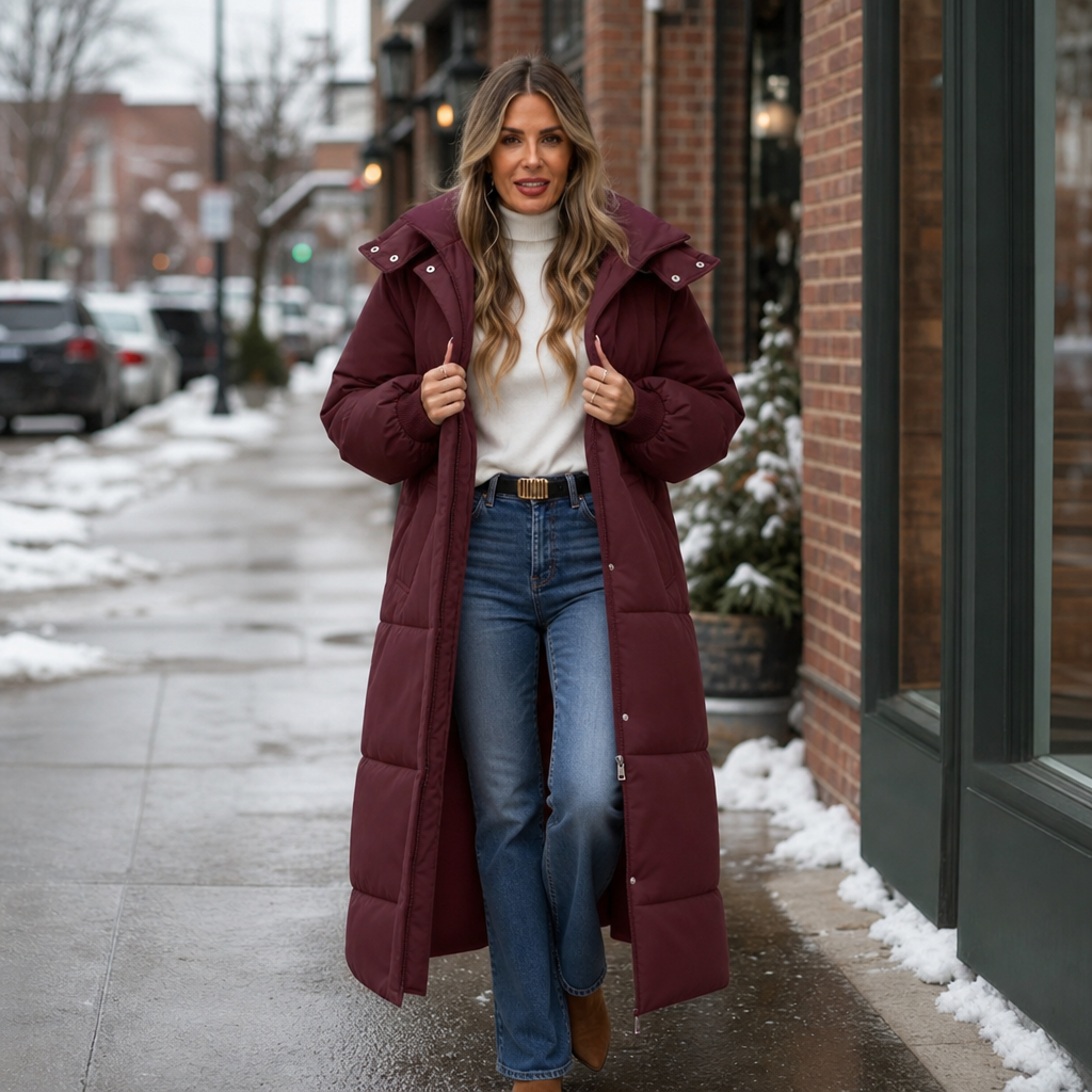 Wabella | Long Hooded Puffer Coat – Warm Close Fit for Women