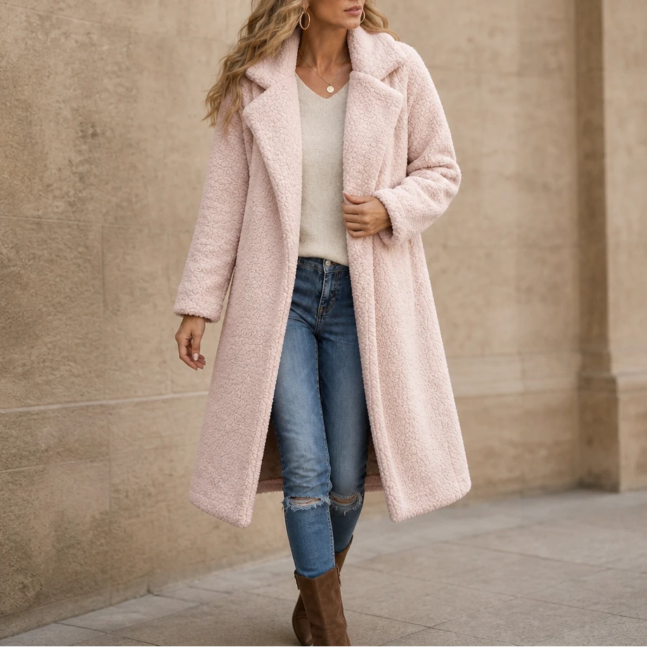 Velora | Long Teddy Coat – Plush Cozy Layer for Women