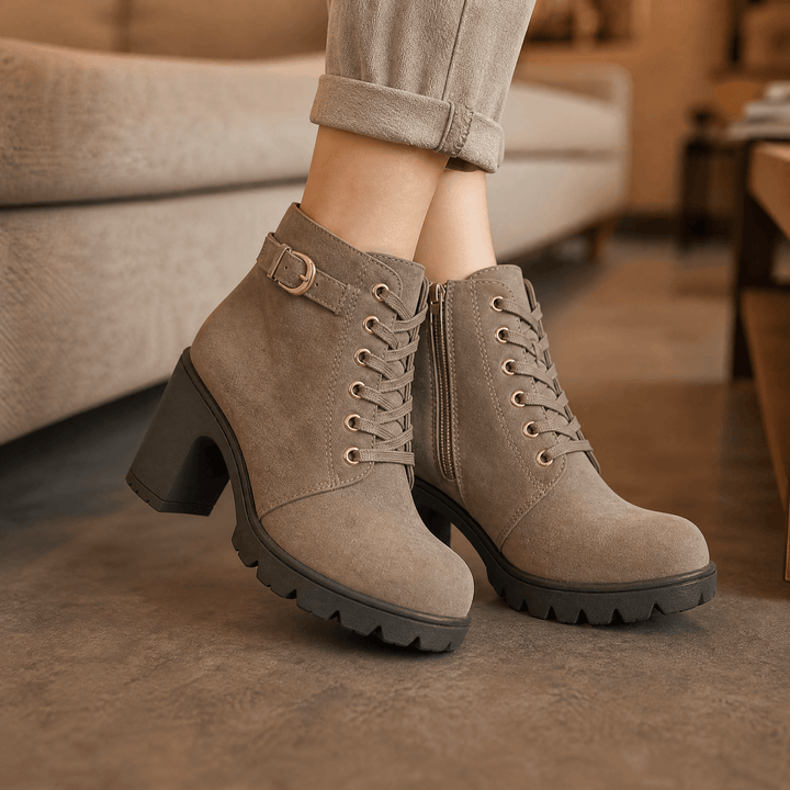 Strovia | Chunky Heel Ankle Boots with Fur Lining