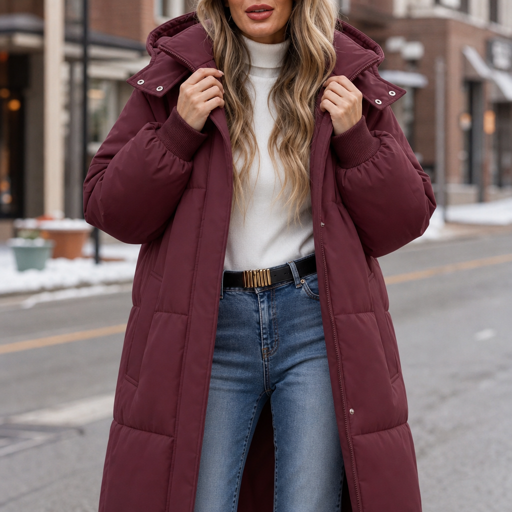 Wabella | Long Hooded Puffer Coat – Warm Close Fit for Women