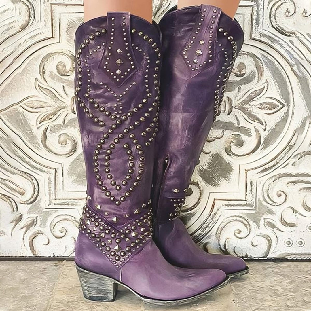 Seraphine | Women's Studded Western Knee-High Block Heel Boots