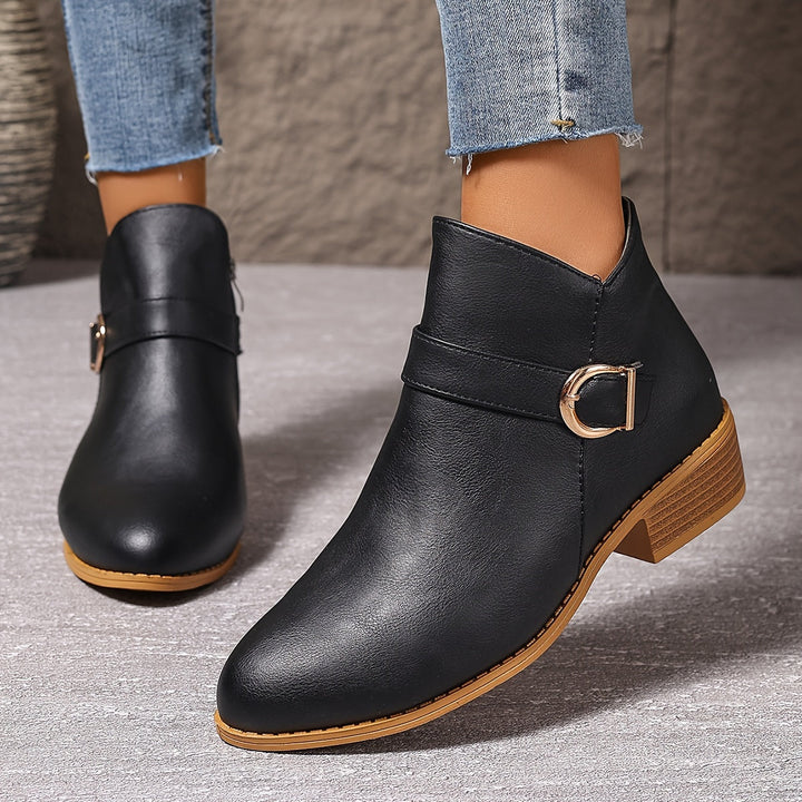Velmira | Women's Elegant Buckle Detail Chelsea Ankle Boot