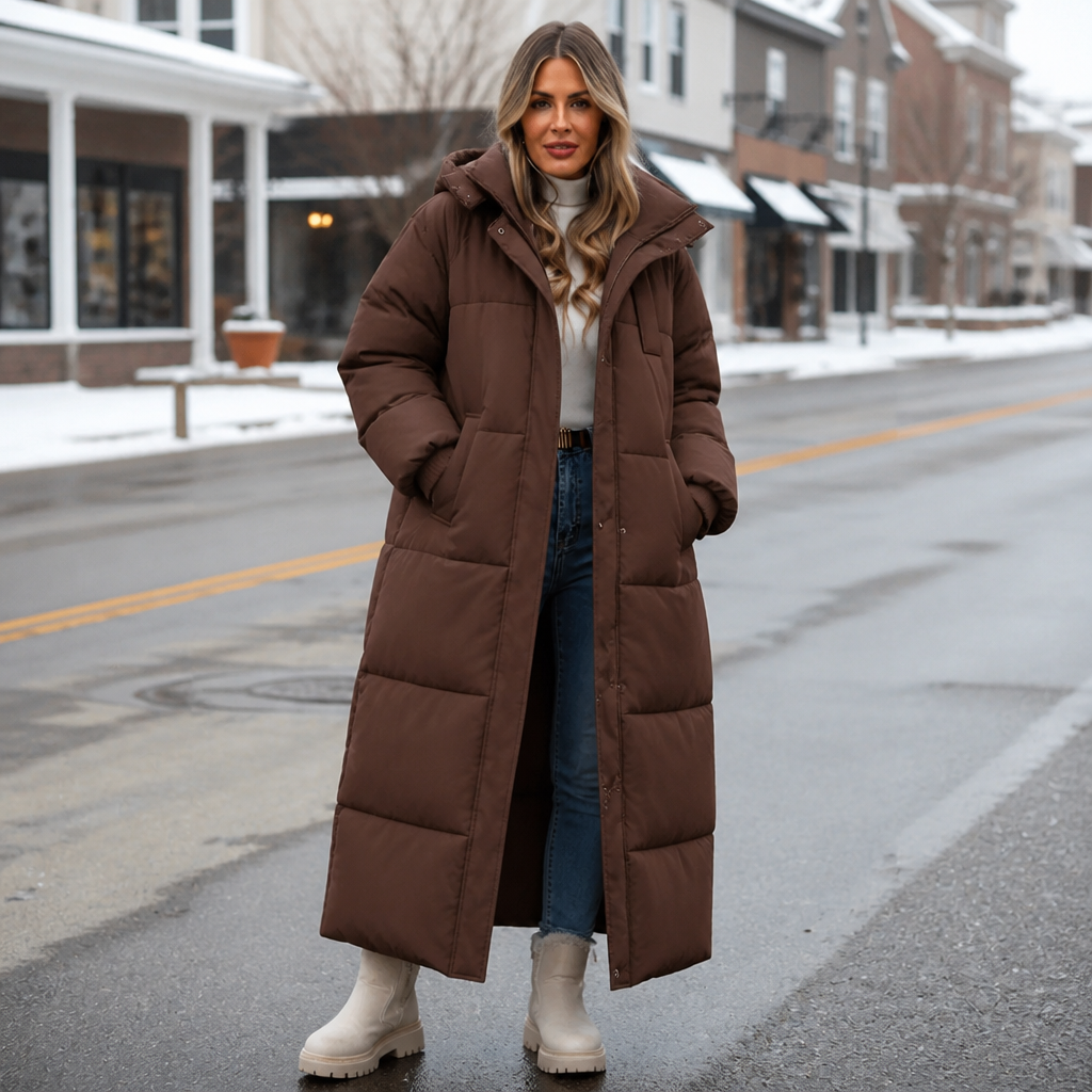Wabella | Long Hooded Puffer Coat – Warm Close Fit for Women