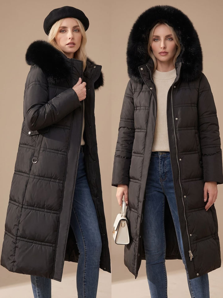 Evelyn | Long Puffer Parka – Luxury Winter Coat with Fur-Hood