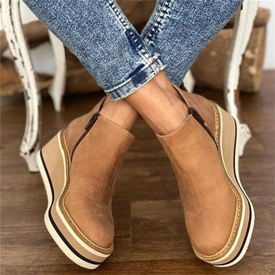 Celestria | Women's Chic Wedge Platform Zip-Up Ankle Boots