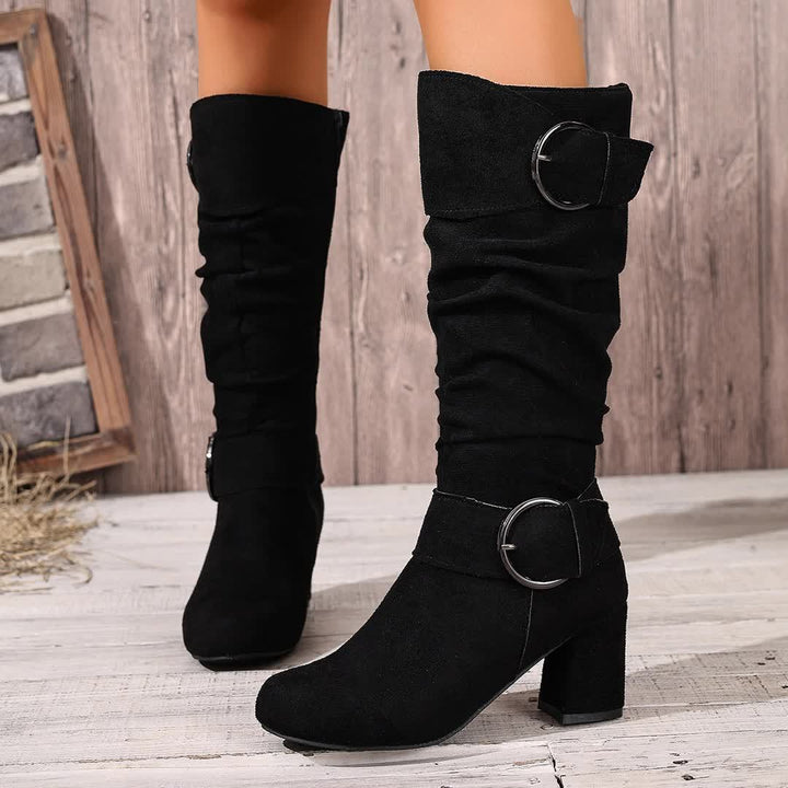 Solene | Women's Relaxed Slouchy Knee-High Block Heel Boots