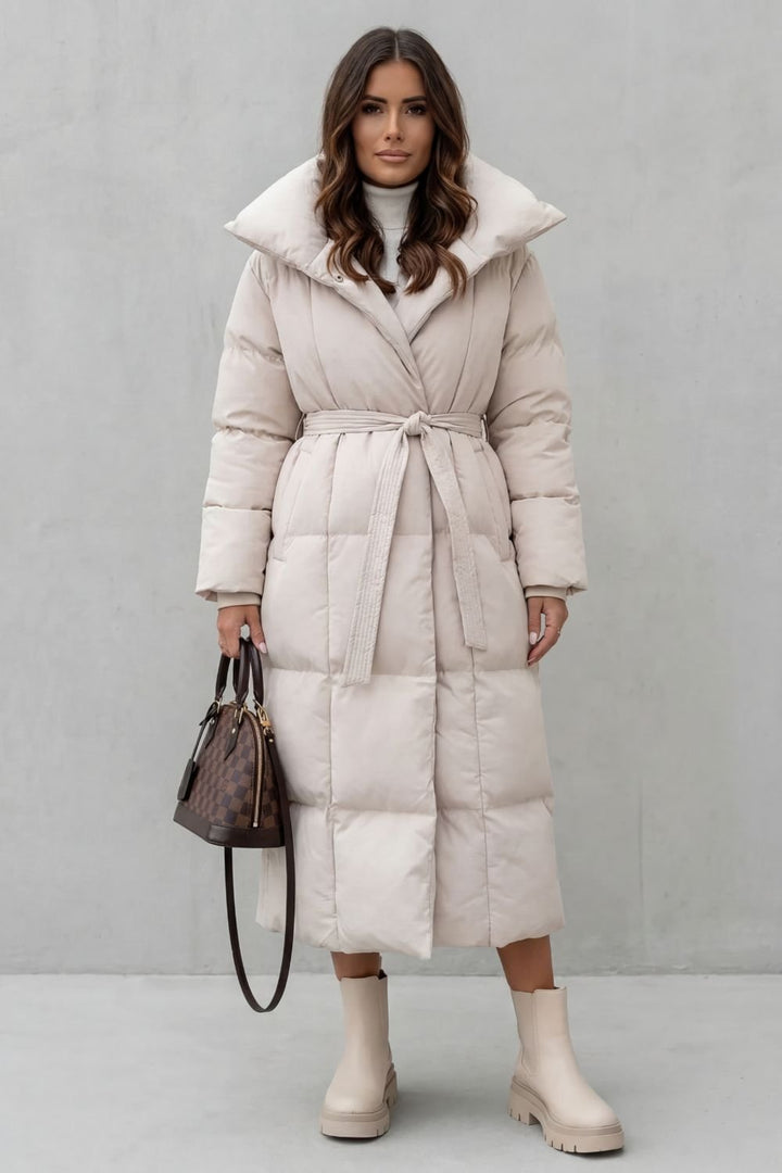 Frescetta | Long Puffer Coat with Belted Silhouette
