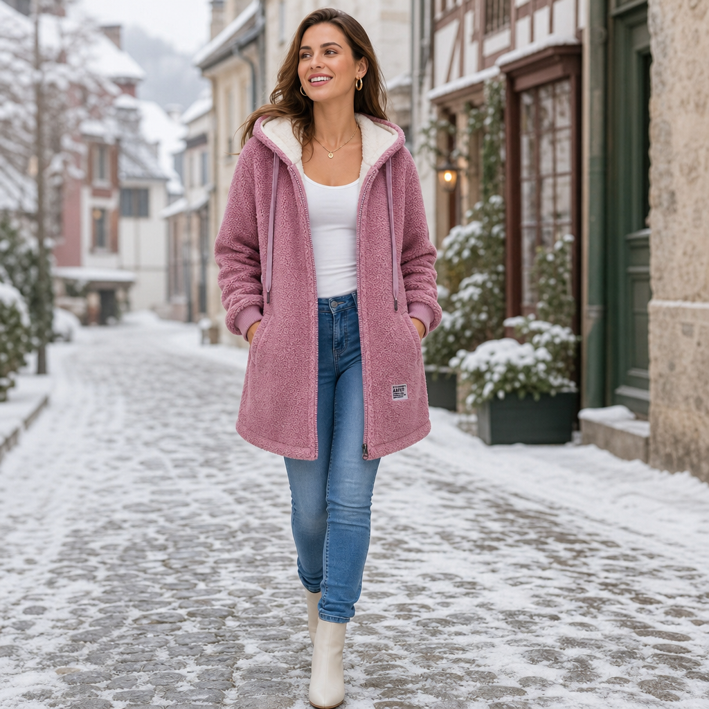 Veloura | Faux-Shearling Jacket – Cozy Mid-Length Hooded Style