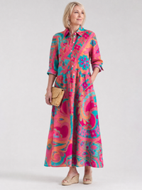 Maribel | Relaxed Printed Collared Midi Dress