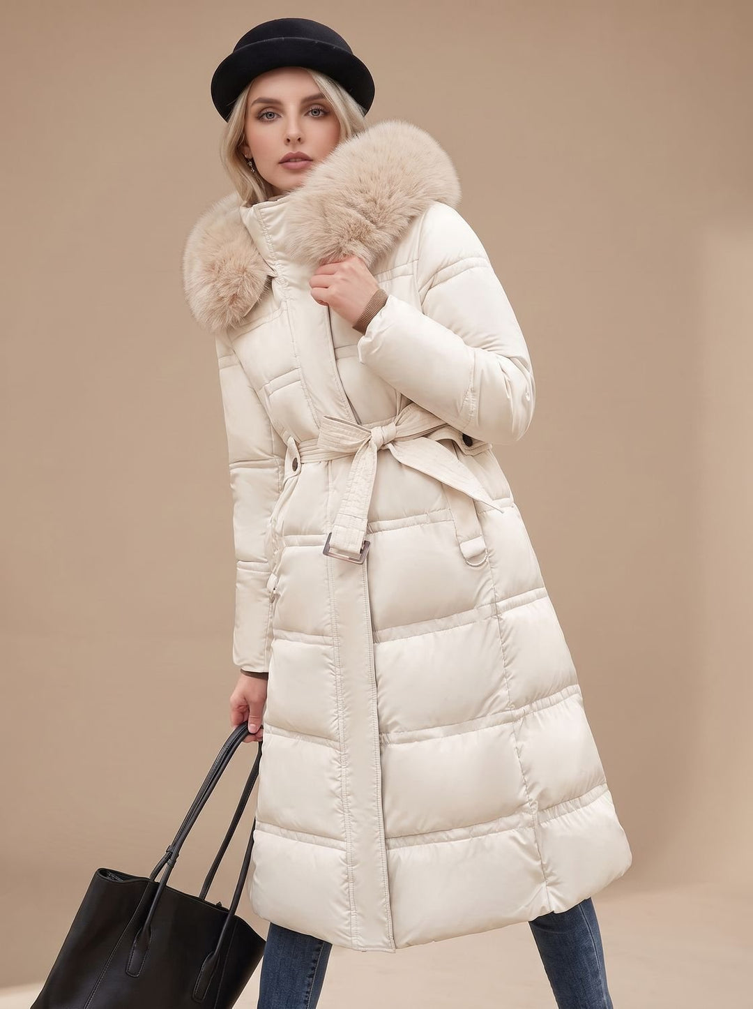 Evelyn | Long Puffer Parka – Luxury Winter Coat with Fur-Hood