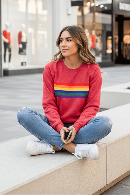 Elowen | Maglione girocollo dalla vestibilità comoda a righe arcobaleno