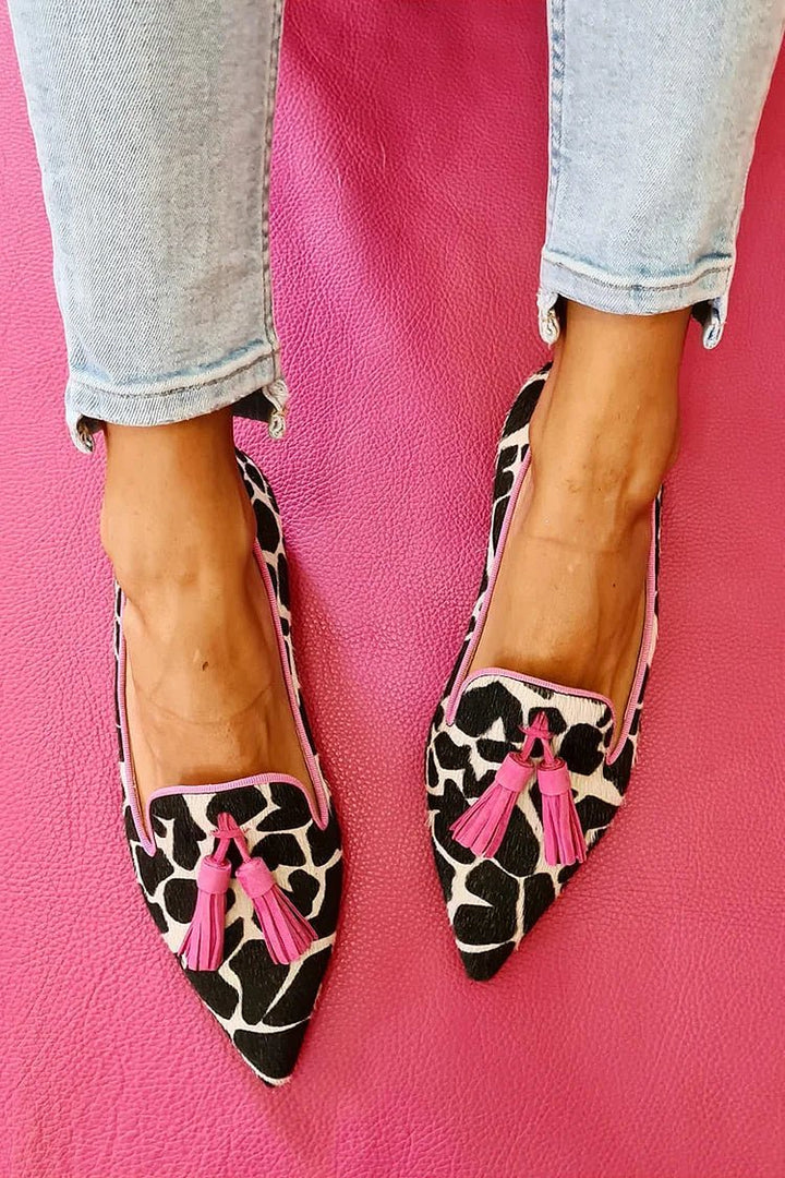 Giselle | Women's Pointed Animal Print Tassel Loafers
