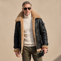 Rovian | Warme Bomberjacke aus Kunstleder mit Teddyfutter
