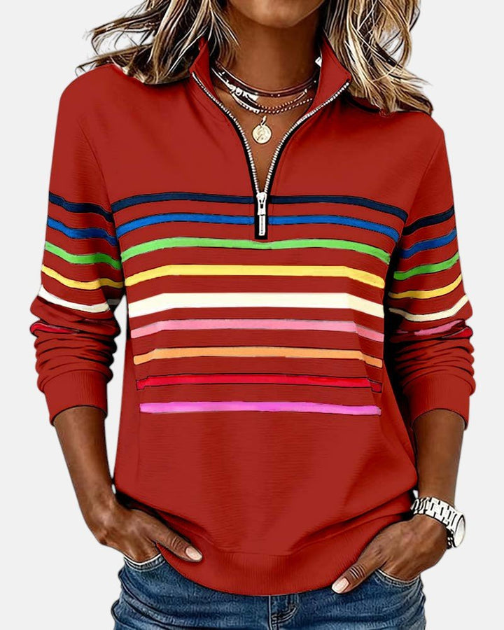 Delphine | Striped Quarter Zip Sweatshirt