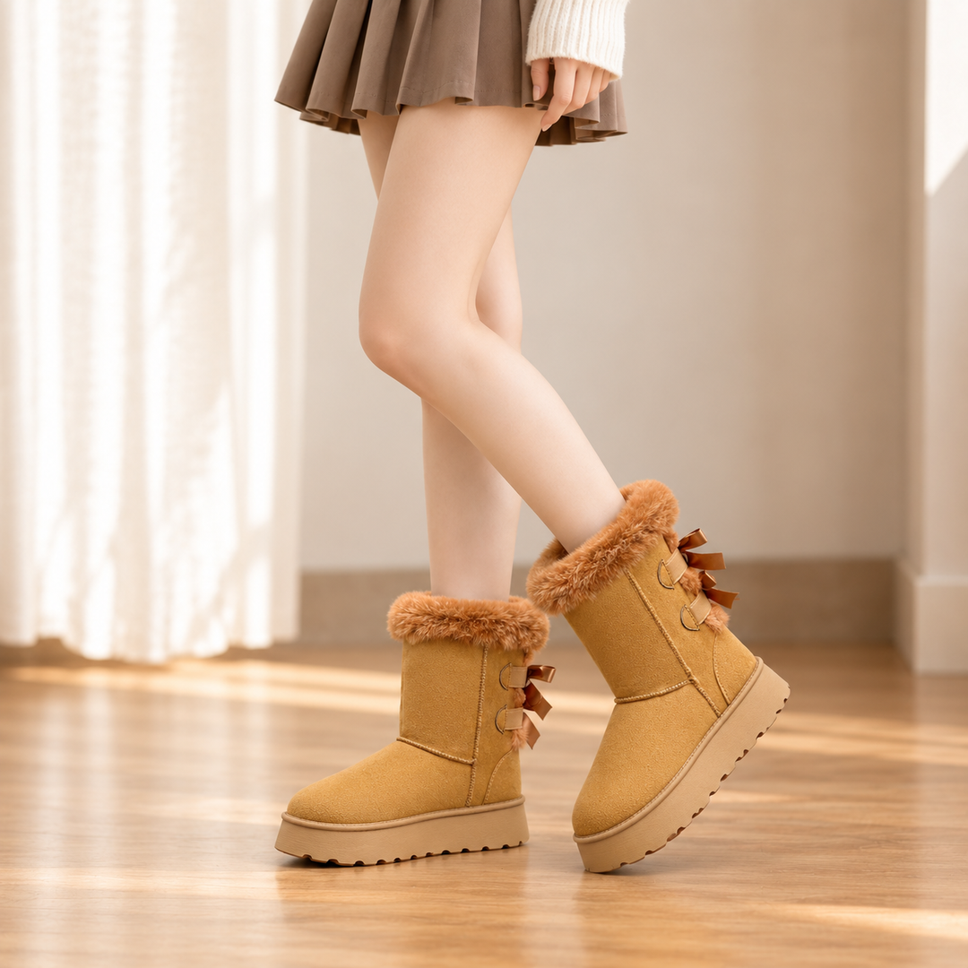 Bowelle | Plush-Lined Platform Bow Winter Boots for Women