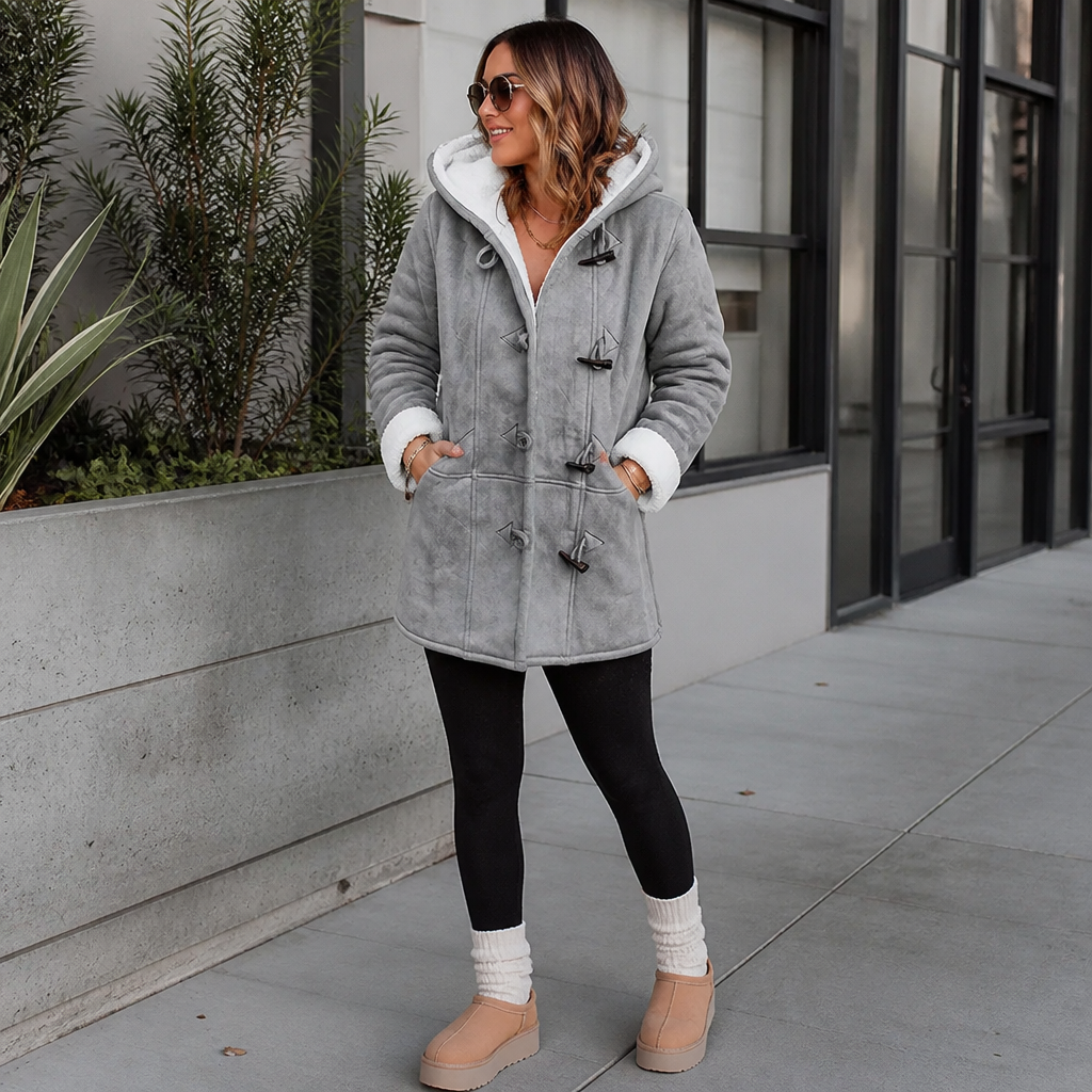 Plushbelle | Faux Shearling Hooded Winter Coat – Cozy Style for Women