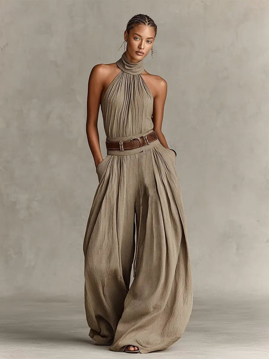 Gina | Halter Neck Wide Leg Jumpsuit with Belt for Women