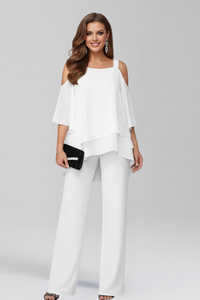 Helena | Cold-Shoulder Layered Wide-Leg Jumpsuit