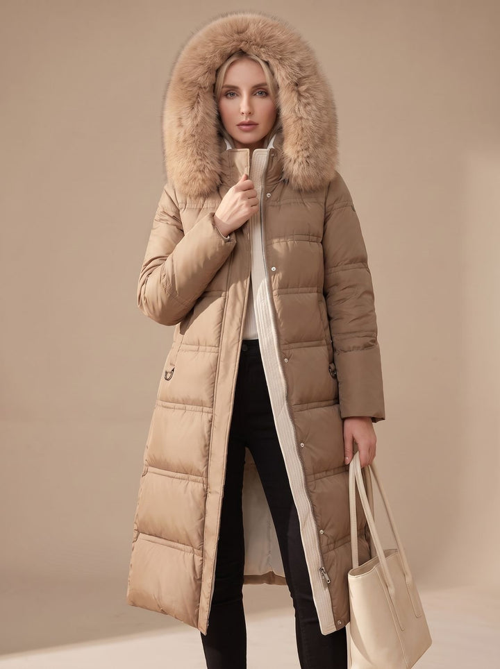 Evelyn | Long Puffer Parka – Luxury Winter Coat with Fur-Hood