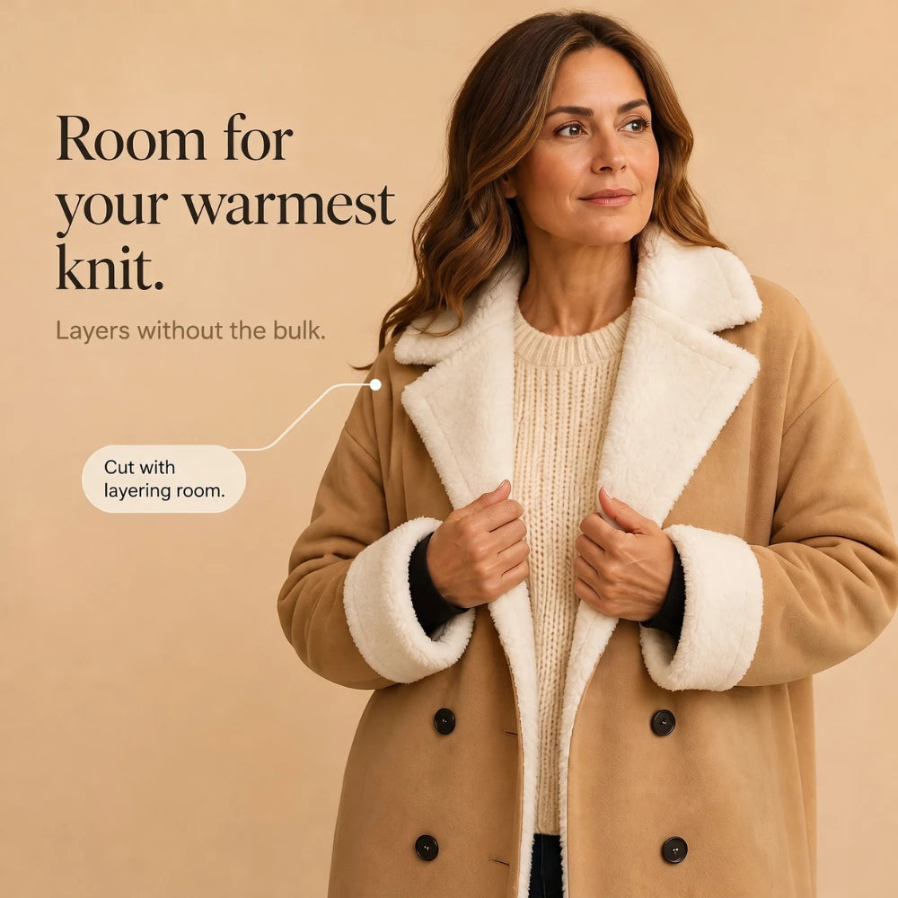 Ellis | Sherpa-Lined Winter Coat – Classic Camel Style for Women