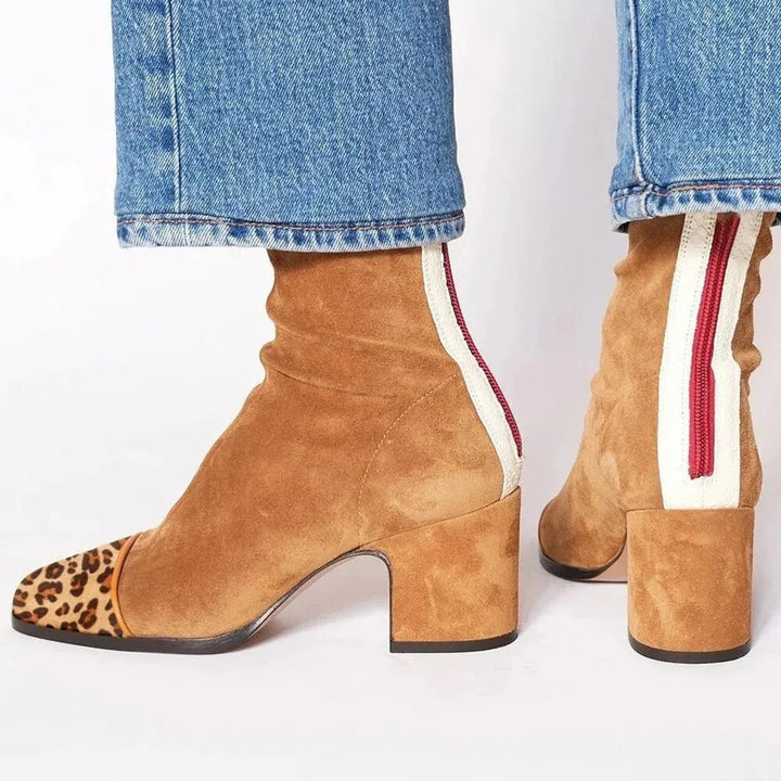 Velmira | Women's Bold Suede Leopard-Toe Ankle Boots