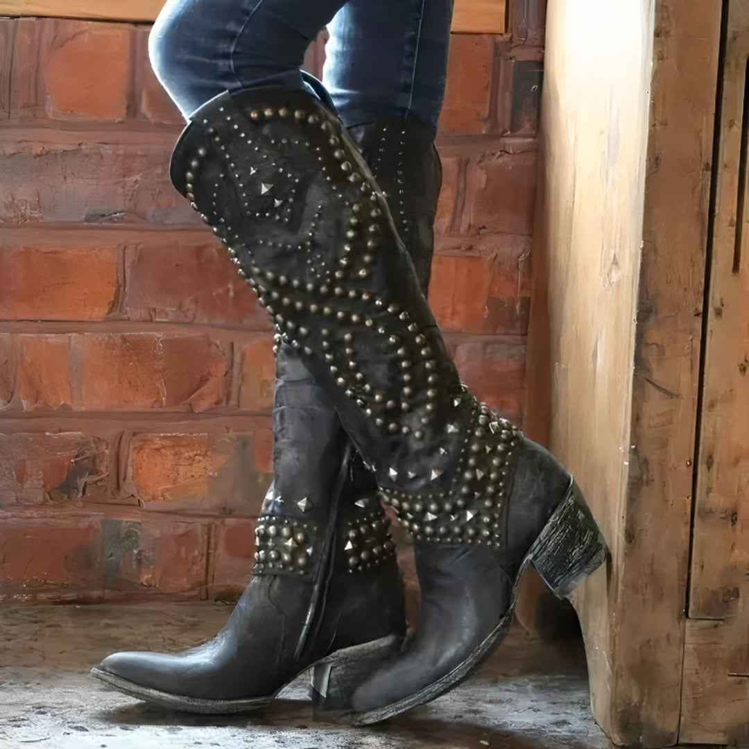 Seraphine | Women's Studded Western Knee-High Block Heel Boots