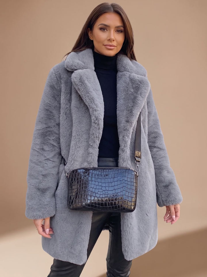 Lunara | Faux Fur Coat – Long Open Front Style for Women
