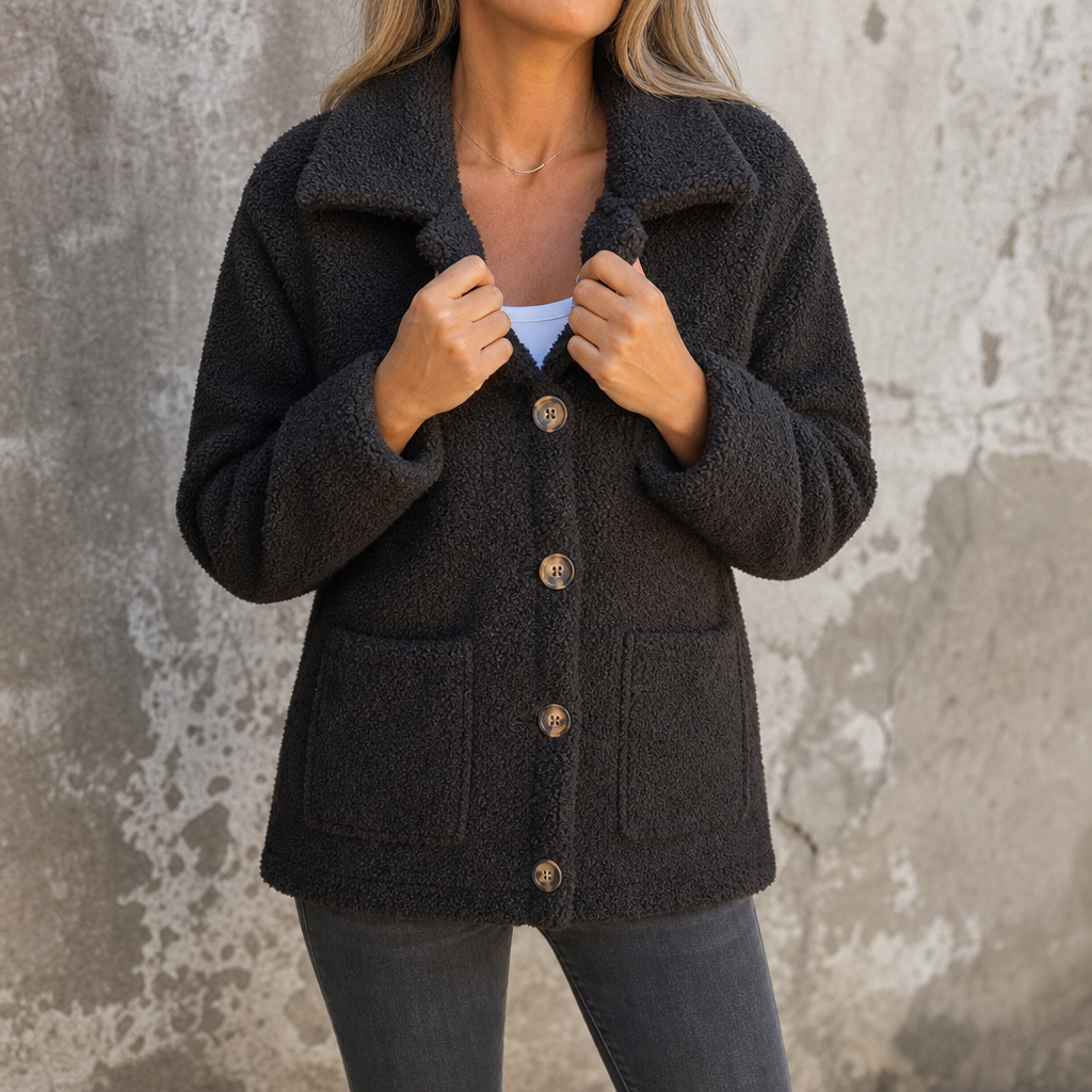 Ariane | Curly Faux Fur Jacket – Cozy Button-Front Design