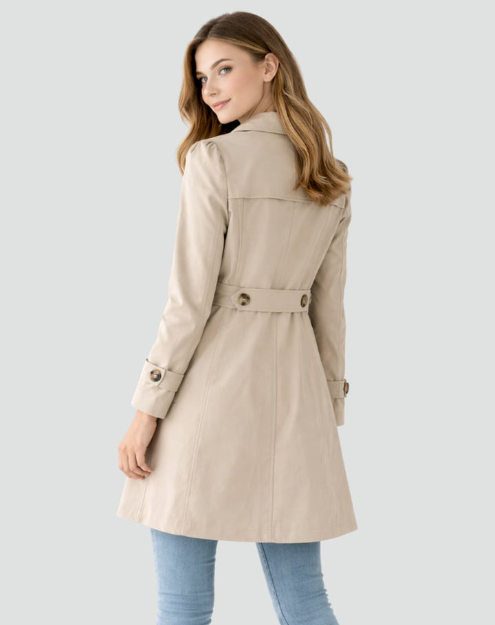 Clara | Klassischer taillierter mittellanger Trenchcoat für Damen