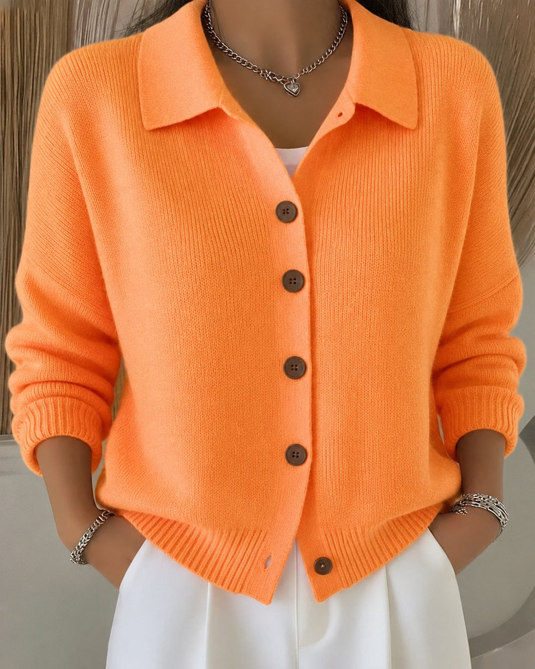 Élodie | Strickjacke mit Polokragen und Rippenmuster