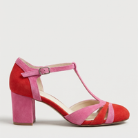 Estelle | Geschlossene Wildlederschuhe mit T-Riemen und Blockabsatz