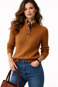 Charlotte | Zopfmuster-Pullover für Damen mit Knopfleiste am Kragen aus Wollmischung