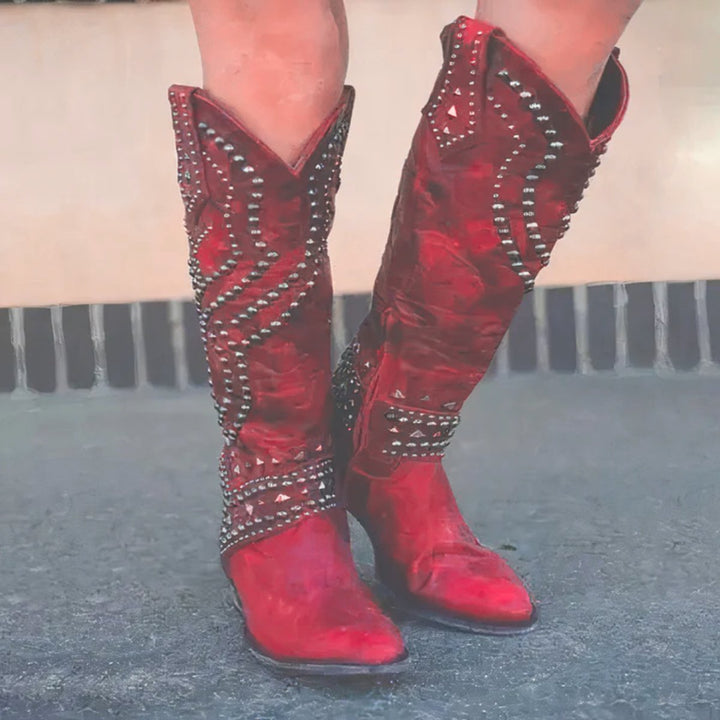 Seraphine | Women's Studded Western Knee-High Block Heel Boots
