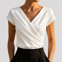 Selene | Draped Wrap-Front V-Neck Blouse