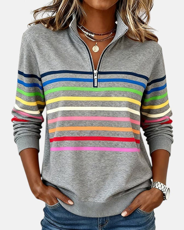 Delphine | Striped Quarter Zip Sweatshirt