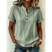 Mireille | Vertical-Stripe Short-Sleeve Button-Up Blouse