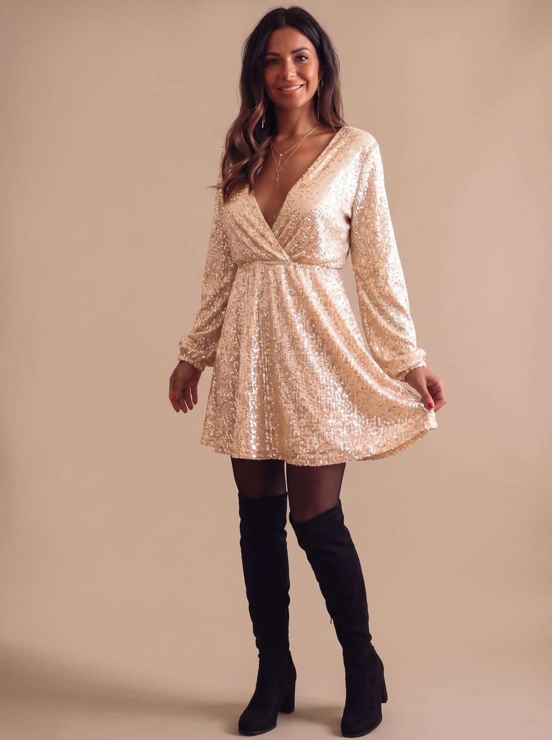 Starla | Sequin Wrap Dress – Flattering Long-Sleeve Style for Women