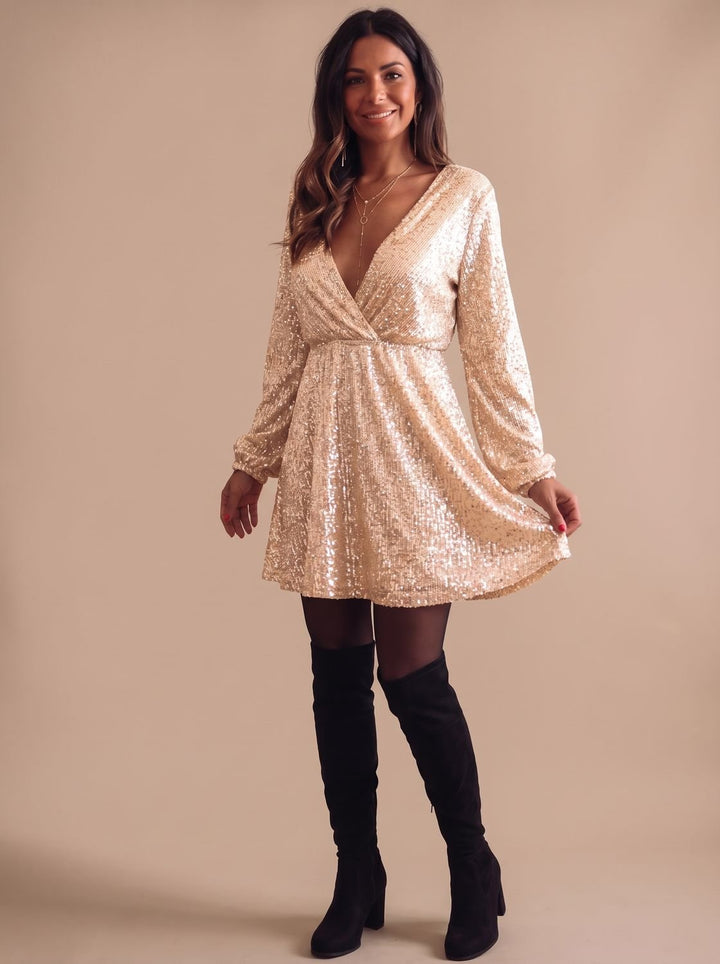 Starla | Sequin Wrap Dress – Flattering Long-Sleeve Style for Women