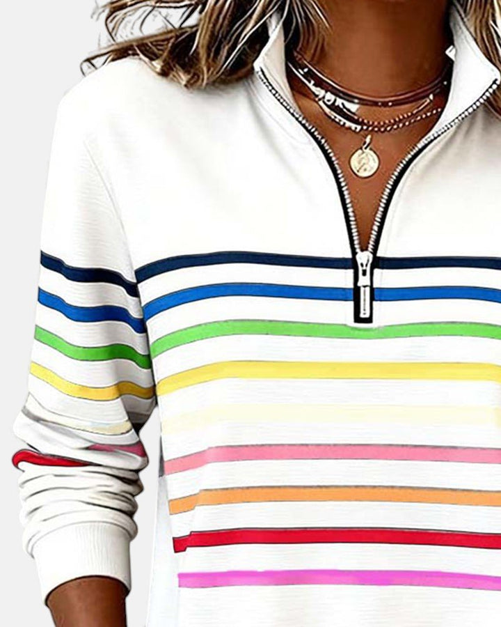Delphine | Striped Quarter Zip Sweatshirt