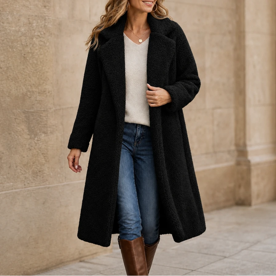 Velora | Long Teddy Coat – Plush Cozy Layer for Women