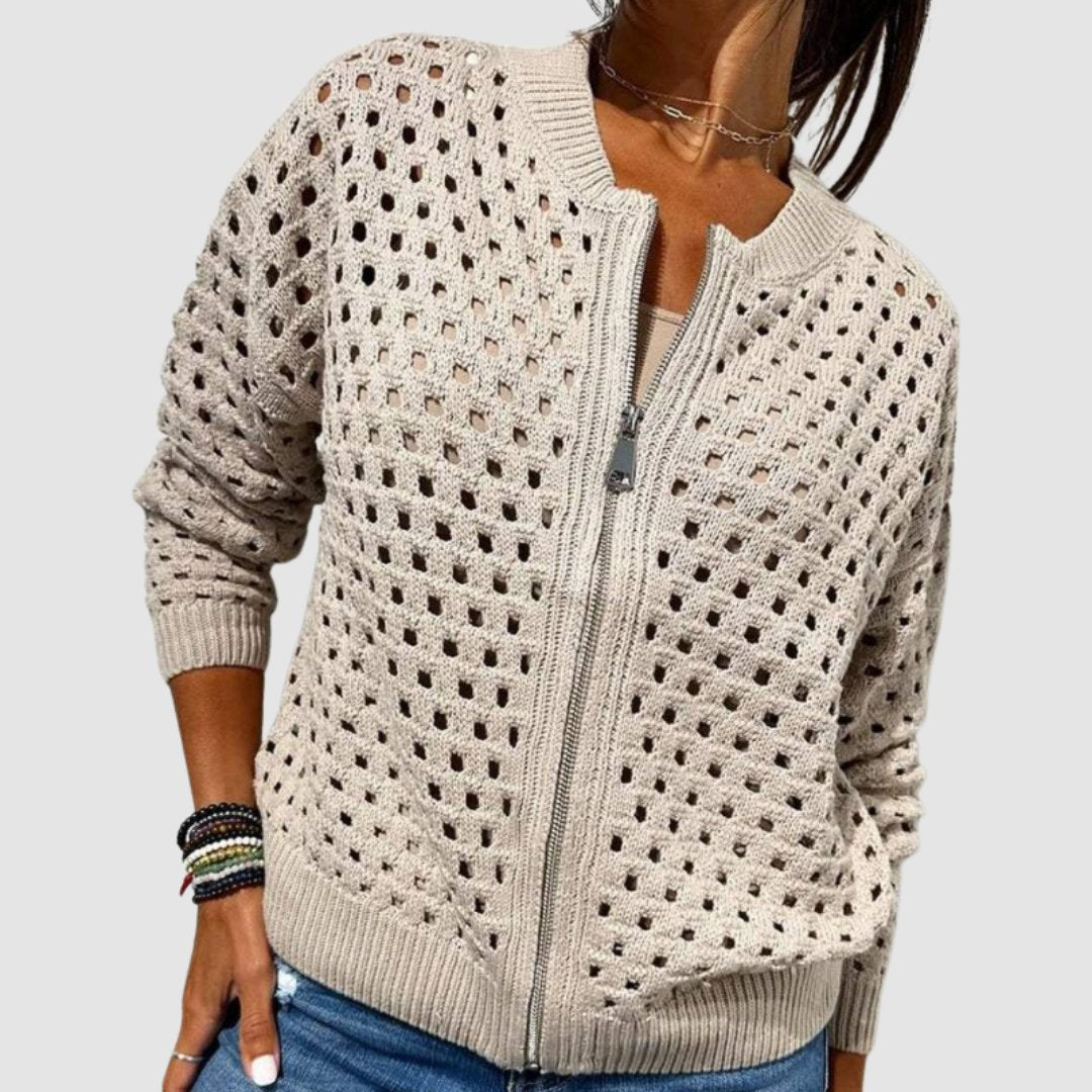 Aveline | Cardigan con zip in maglia traforata
