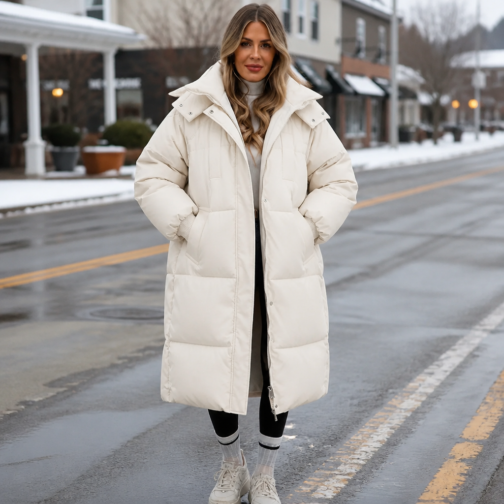 Wabella | Long Hooded Puffer Coat – Warm Close Fit for Women
