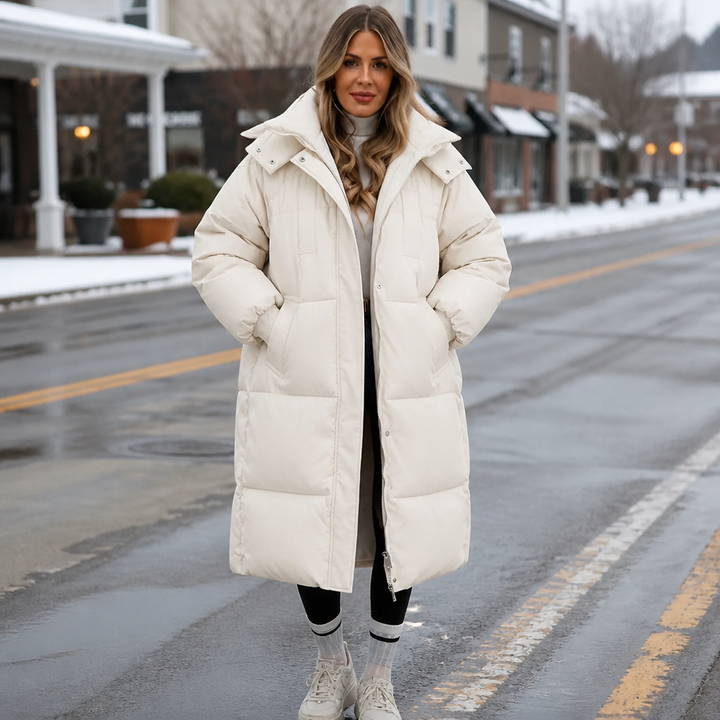 Wabella | Long Hooded Puffer Coat – Warm Close Fit for Women
