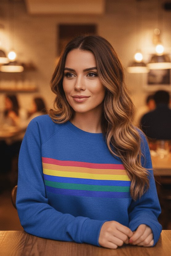 Elowen | Maglione girocollo dalla vestibilità comoda a righe arcobaleno