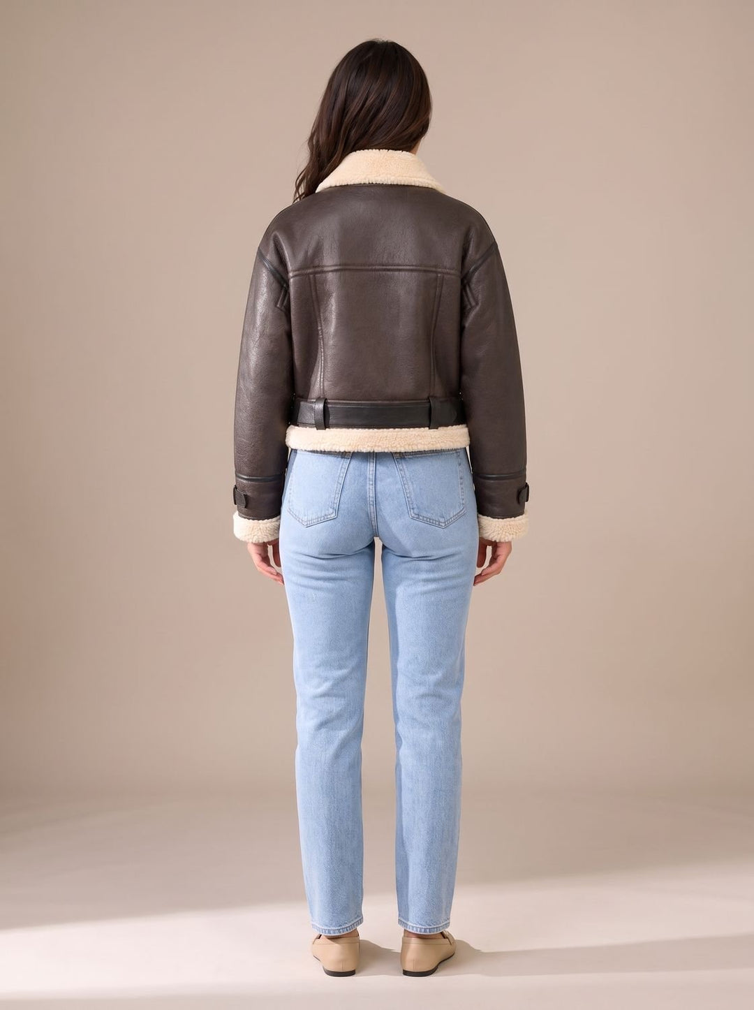 Marlene | Aviator Jacket with Faux Fur Trim and Belt