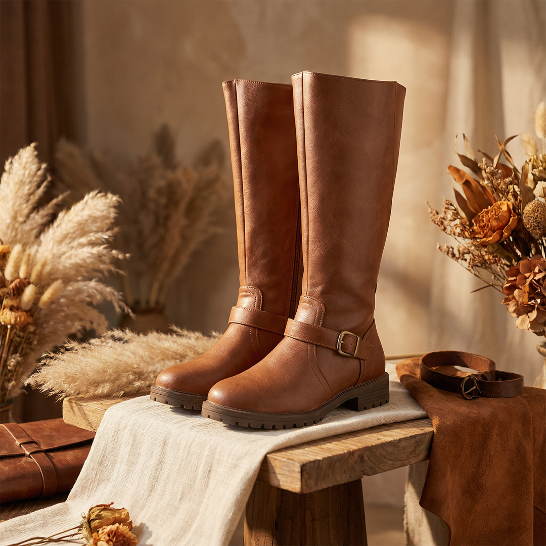 Ridella | Knee High Riding Boots – Classic Buckle Detail