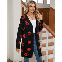 Cassandra | Pumpkin-Motif Relaxed Knit Cardigan For Halloween
