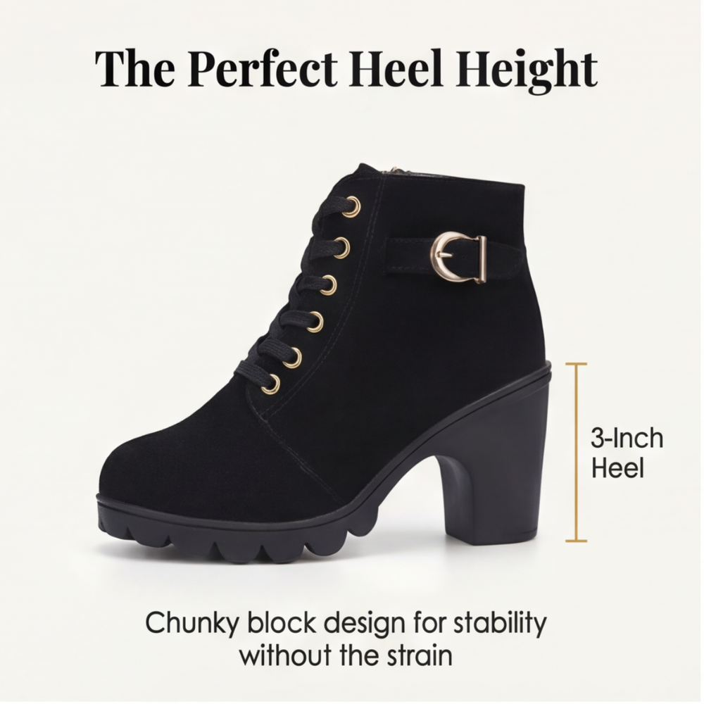 Strovia | Chunky Heel Ankle Boots with Fur Lining