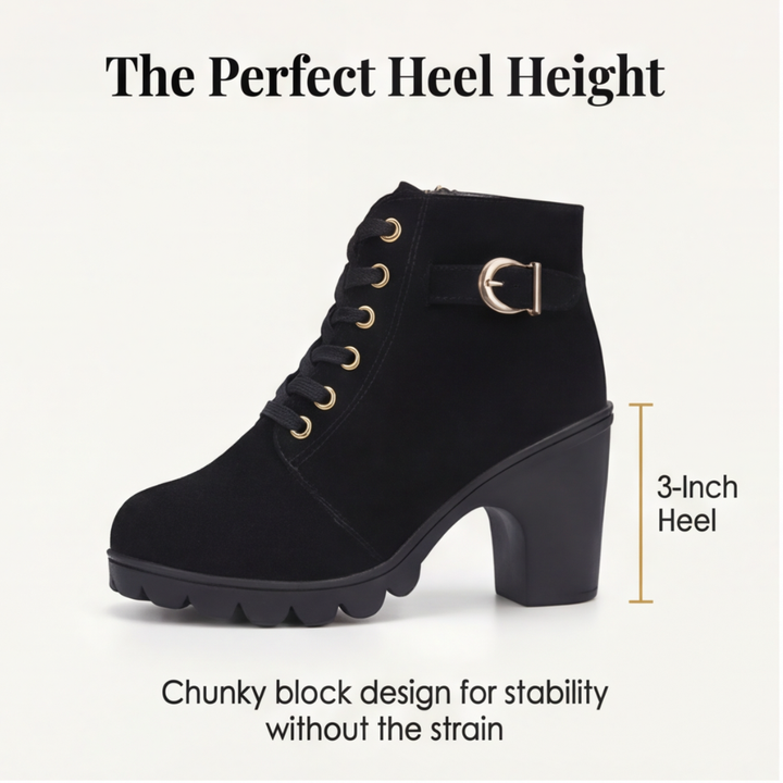 Strovia | Chunky Heel Ankle Boots with Fur Lining