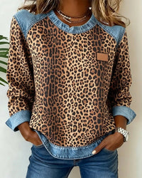 Maya | Leopard Print Denim Patchwork Sweater